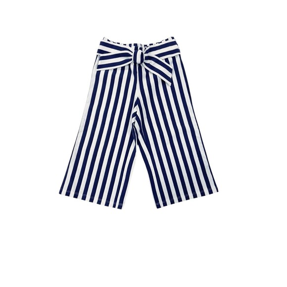 Janie & Jack Girls Solid Navy & Striped Blue & White Wide-Leg Pants 3T Trendy - Picture 2 of 11